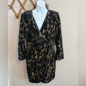 Bardot Gold Black Metallic Velvet Wrap Dress 12 party dress event dress bold